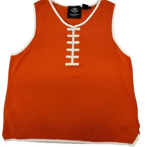 Vtg Michael Simon Sweater Vest Orange W/Sequin Football Design Sz XL1/4 Zip READ - Picture 1 of 10