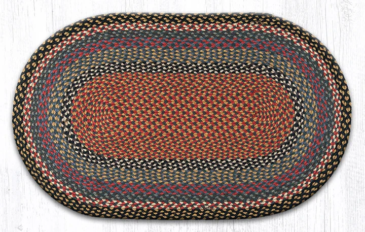 Earth Rugs C-43 Burgundy Blue Gray Oval Braided Rug 27" x 45" - Image 1 of 1