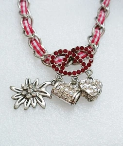Halskette Modekette Bänderkette Trachtenkette Anhänger Brezel Rot Modeschmuck - Bild 1 von 4