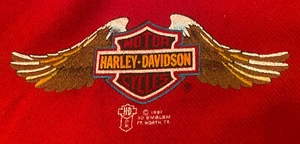 Harley Davidson Scarf Vintage 1987 3D Emblem Red 48 x 12 Mint Logo Wings America - Picture 1 of 4