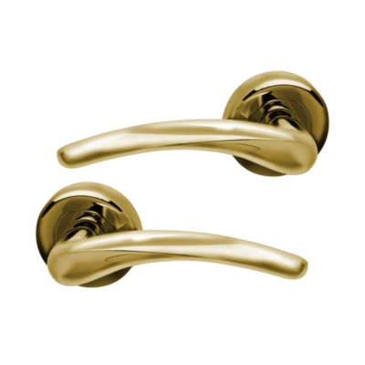 UAP Internal Door Handle Pair Dune Style Lever on Round Rose - Polished Brass - Image 1 of 3