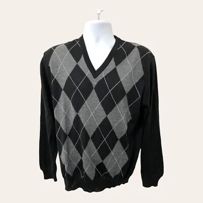 Toscano Италия мужчин мериносовой шерсти смесь V шеи Argyle черный размер большой - Изображение 1 из 4