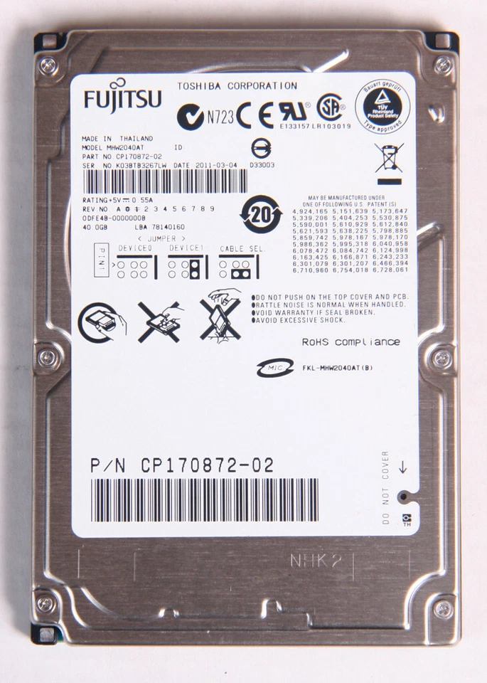 Fujitsu MHW2040AT 40GB 2.5" Laptop HDD Hard Drive 4200RPM 8MB Cache - Image 1 of 1