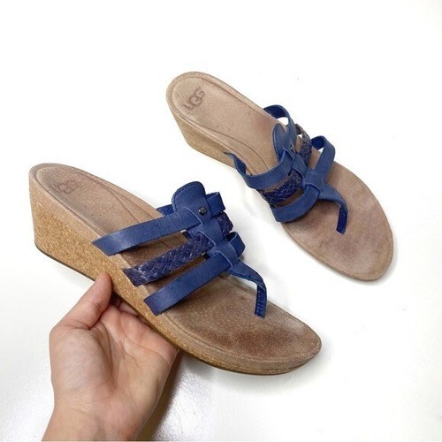 Ugg Maddie Sandali con zeppa in sughero in pelle blu 8 5