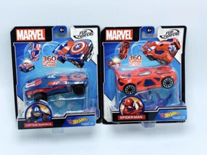 2 Hot Wheels Marvel Avengers Spiderman Capt America Flip Fighters Personaje Coche - Imagen 1 de 3