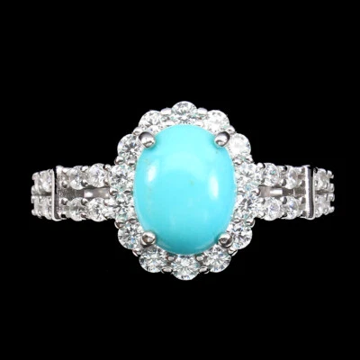 925 Sterling Silver Ring Oval Blue Turquoise Natural 9x7mm Gemstone Jewelry Sz 6 - Image 1 of 4