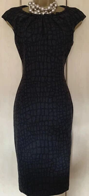 Karen Millen Grey Wool Animal Print Tailored Pencil Wiggle Dress UK 8 US 4 VGC! - Image 1 of 4