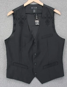 NWT Vintage Pop Icon Vest Men Medium Black Striped Cross Embroidered Club Buckle - Picture 1 of 11