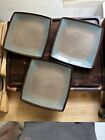 Square Salad Plates Taupe And Blue. Tequesta By Gibson Elite. 8 Inch Set 3
