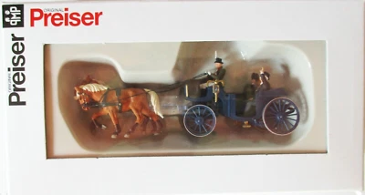 HO Preiser 24606 Old Time Carriage / Coach with PROMINENT  FIGURES & HORSES - Image 1 of 3