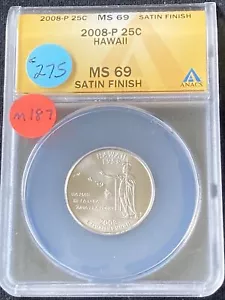 2008-P Hawaii Washington Quarter MS69 ANACS M187 - Picture 1 of 3