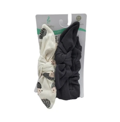 Lullaby Lane Set Of 2 Black & White Hedgehog Organic Cotton Baby Headbands New  - Image 1 of 4