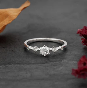 14K White Gold Finish Moissanite Solitaire Engagement Ring 0.500 Carat Round Cut - Picture 1 of 6