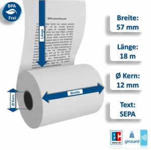EC Cash Thermorollen 57 mm x 18 m x 12 mm Lastschrifttext - Menge zur Auswahl - Bild 1 von 15