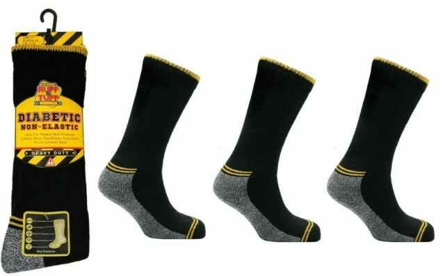Ruff & Tuff Diabetic Non-Elastic Heavy Duty Men's Workwear Socks - Black/Gray (3-Pack)
