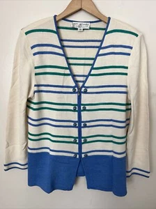 Cárdigan Chaqueta Santana Tejido Cremallera Azul Crema Colección St. John Talla 10 - Imagen 1 de 10