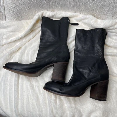 Botas para mujer Free People de tacón ancho talla 39 holgadas de cuero negras Foto 1 de 4