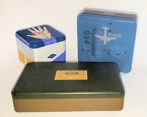 3 Vintage FOSSIL Metal Tin EMPTY Watch Cases Some with Inserts VINTAGE - Picture 1 of 6