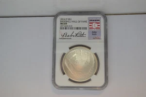 2014-P $1 Baseball Hall of Fame- Babe Ruth- NGC MS-69.   Nice! - Picture 1 of 5