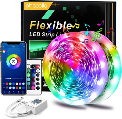 PHOPOLLO 100ft LED Strip Lights Remote Control Bedroom for Indoor Use 5050 RGB Room Music