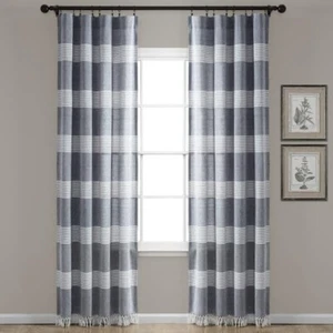 Lush Decor Tucker Stripe Yarn Dyed Cotton Knotted Tassel Window Curtain Panel - Picture 1 of 5
