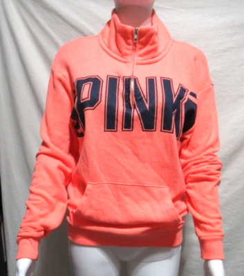 Victoria’s Secret 粉色 XS 珊瑚橙色和蓝色 1/4 拉链套衫运动衫 — 第 1/4 张图片