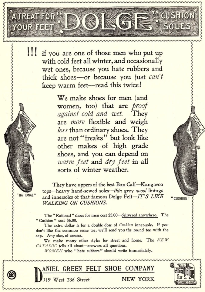 c1900 DOLCE CUSHION SOLES DANIEL GREEN FELT SHOE CO NEW YORK PRINT AD Z2516 - Image 1 of 3