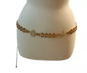 Goldtone Chain Belt With Clear Crystals 48" Long - Picture 1 of 7