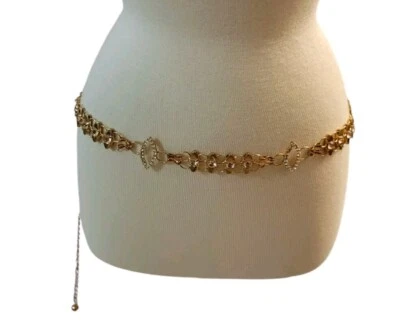 Cinturón de cadena dorado con cristales transparentes 48" de largo Foto 1 de 4