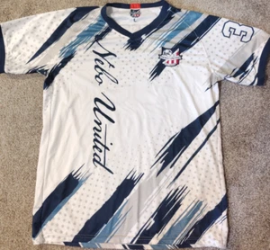 Camiseta de fútbol vintage NEBO United para hombre talla L azul blanco "33" - Imagen 1 de 7