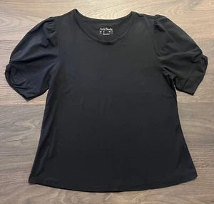 AnyBody Cozy Knit Luxe Puff Sleeve Top Black - Size Medium *NEW* - Picture 1 of 2
