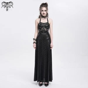 Devil Fashion Women Black Sexy Gothic Punk Chain Halter Neck Tie Back Maxi Dress - Bild 1 von 20