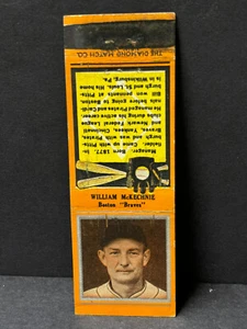 RARE 1934 Diamond Matchbook Cover BILL MCKECHNIE Boston Braves MUST SEE - Picture 1 of 2