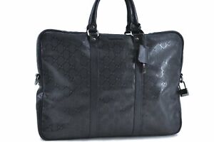 Authentic GUCCI Impreme Brief Case PVC Leather 201480 Black F9577
