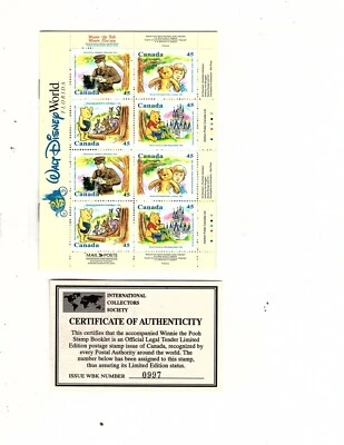 CANADA DISNEY WINNIE THE POOH BOOKLET OF TWO PANES and a sheet with coa (orange - Image 1 of 2