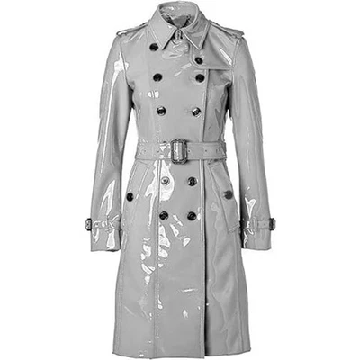 Puritues Women’s Shiny PVC Leather Trench Coat Raincoat Double Breasted Belted - Image 1 of 3