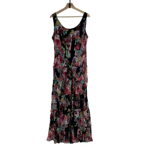 Jones Studio Tiered Chiffon Maxi Dress Sz 16W Sleeveless Boho Flowy Ruffled - Picture 1 of 11