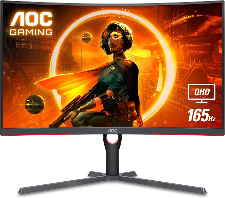 AOC CQ32G3SU 32" Curved Frameless Gaming Monitor, 2K QHD 2560x1440, 165Hz 1ms, A - Image 1 of 4