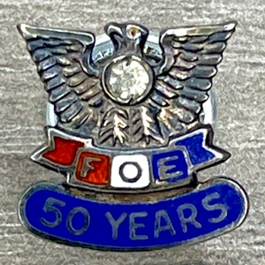 FOE Bruderorden Adler Vintage Sterling 925 Strass Emaille Pin 50 Jahre Auszeichnung - Bild 1 von 7