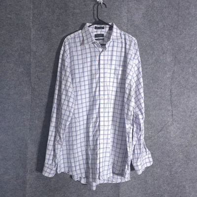 Camisa masculina Nordstrom tamanho XL branca azul xadrez ajuste clássico xadrez sem rugas - Imagem 1 de 4