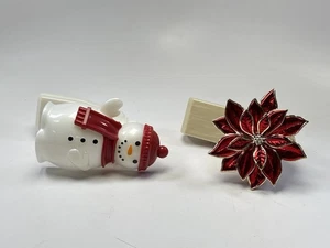 2 Bath And Body Works Red Gold Poinsettia Snowman Christmas Wallflower Plug-In - Picture 1 of 7