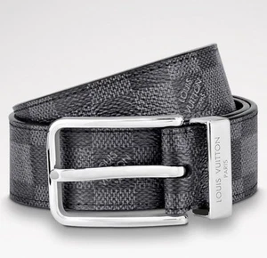 Designer $455+Tax Louis Vuitton Damier Graphite Black Belt (Size 36) - Picture 1 of 14