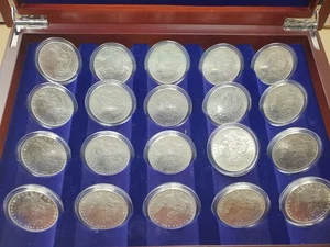 1880-1921 Morgan Silver Dollar 20-Coin Collection in Wood Display Box XF-BU - Picture 1 of 22
