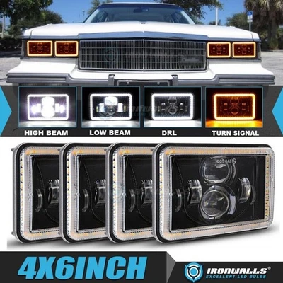 For Cadillac Fleetwood 1975-1986 4PCS 4x6" LED Headlights Hi-Lo Turn Signal Lamp - Image 1 of 4