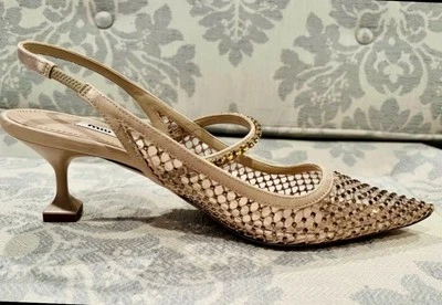 Новый MUI MUI Rete кристалл Net слинга назад насосы 2-1/4» низкий каблук ~ размер 8 М / 38 евро - Изображение 1 из 4