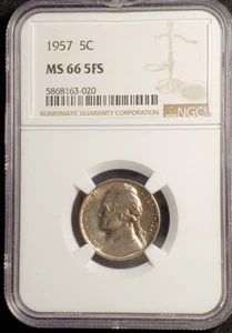 1957 Jefferson Nickel NGC MS66 5FS FULL STEPS Super Luster PQ VERY RARE. t1871 - Picture 1 of 5