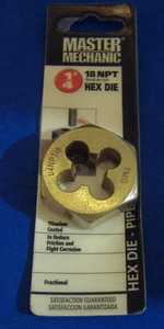 NEW 1/4" - 18 NPT MASTER MECHANIC TITANIUM HEX DIE PIPE THREAD HD 1 1/2 O.D. - Picture 1 of 2
