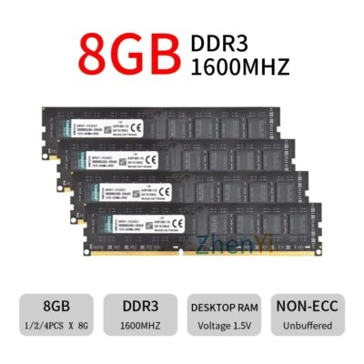 32GB 16GB 8GB DDR3 1600MHz PC3-12800U KVR16N11/8 2Rx8 PC RAM For Kingston LOT UK - Image 1 of 4