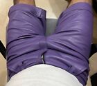 Men s Gay Leather Shorts Genuine Lambskin Leather Pants Purple Shorts Bluff