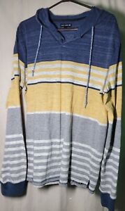 Mens  XL Blue, Yellow, White Long Sleeved Striped Hoodie OCEAN CURRENT